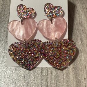 Sparkling Glitter Acrylic Heart Drop Earrings